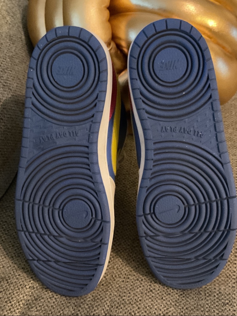 Nike Kids Pink, Blue & White Low-Top Sneakers with Yellow Swoosh - Picture 4 of 5